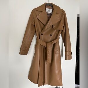 Babaton Aritzia Women's Brown Trench Coat Faux Leather 2xs